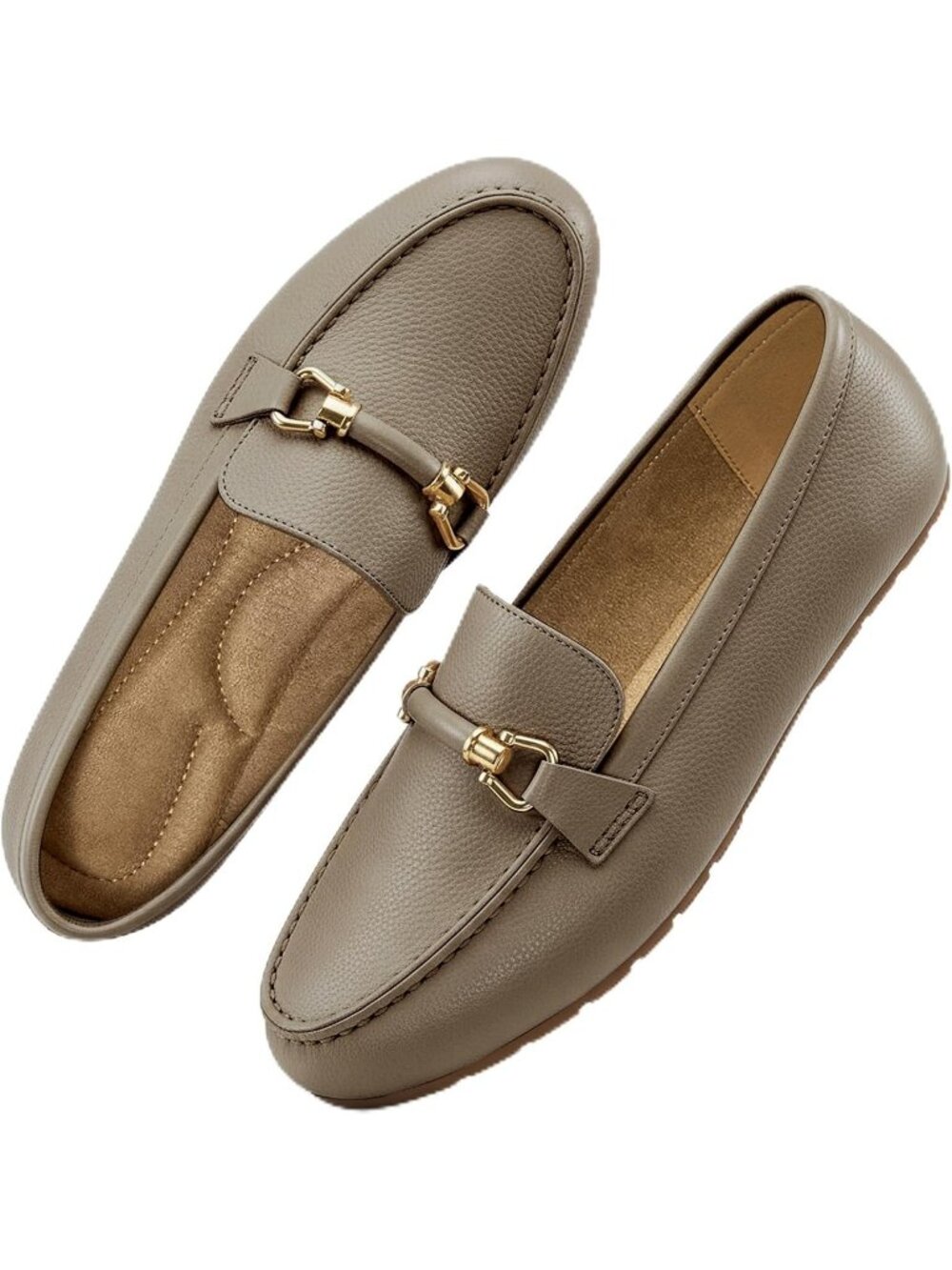 Women's Grey Faux Leather Comfortable Moccasins Penny Loafer Casual Flats Shoes